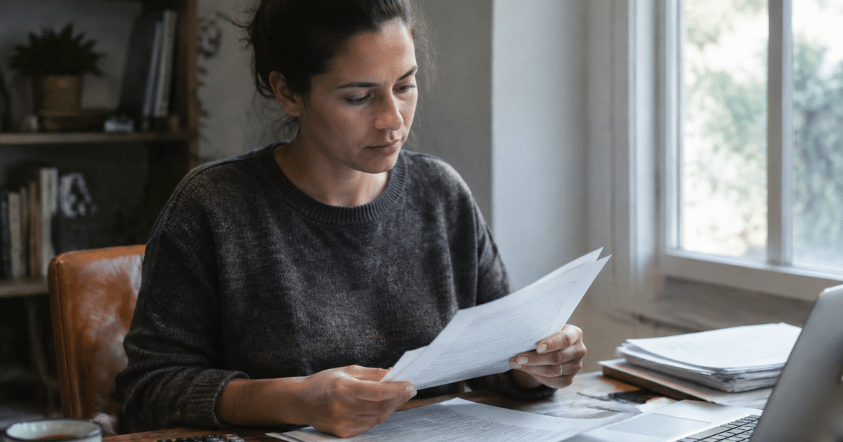 Personne assise a un bureau tenant des documents fiscaux