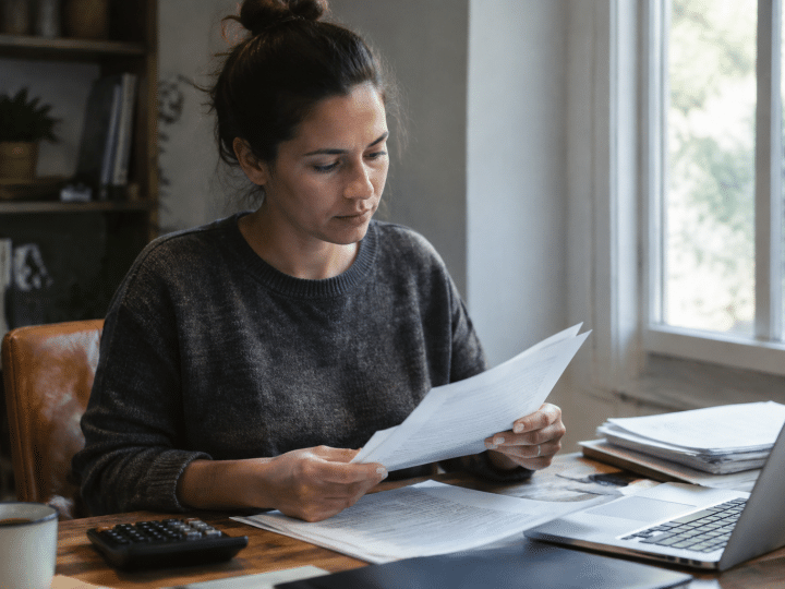 Personne assise a un bureau tenant des documents fiscaux