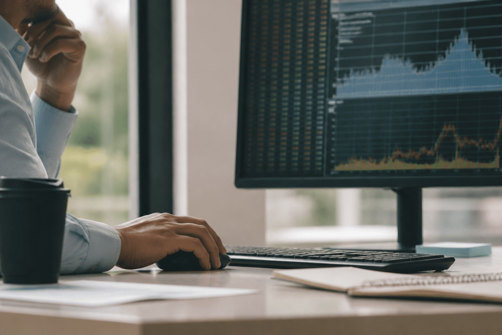 Ecran affichant colonnes chiffres comptables et graphiques financiers