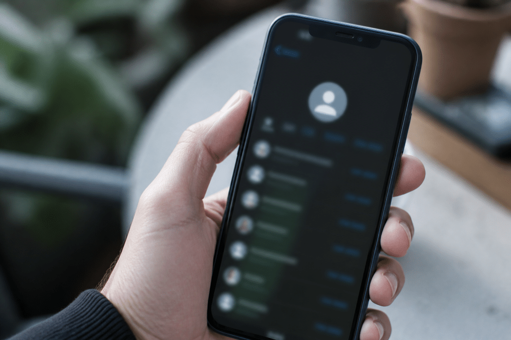 Telephone screen displaying number search results with caller information