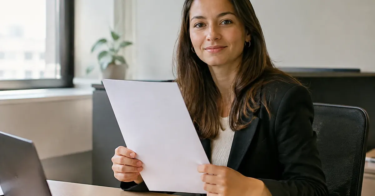 Employe de bureau tenant un formulaire vierge